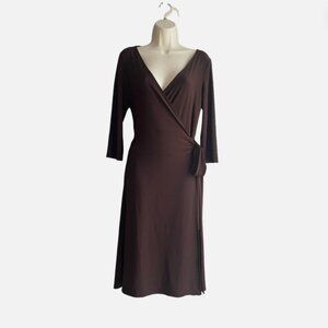 Jones New York Brown Wrap Dress Size 10 Venetian Nights Cocoa Polyester